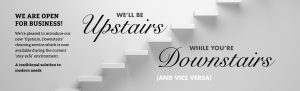 Banner: we'll clean upstairs while you're downstairs and vice versa. Get in touch for more details.